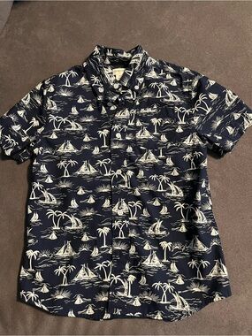 Crewcuts Navy and White Sailboat Print Short-Sleeve Button-Down Shirt